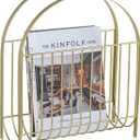 MyGift Deluxe Mid Century Brass Tone Metal Wire Magazine Holder Rack, Table or Floor Display Newspaper Stand Storage Sling for Magazines and Vinyl Record Albums