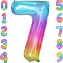40 Inch Rainbow Number Balloon 7, Large Number Foil Balloons Mylar for Girl Boy Birthday Party Celebration Decorations Supplies, Digital Balloons for Wedding Anniversary Events Decorations