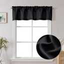 Chyhomenyc Black Valance for Windows, Faux Linen Slub Textured Small Kitchen Window Valance Curtain for Living Room Bathroom Cafe Laundry Basement, 30Wx14L inch, 2 Piece