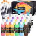GOTIDEAL Acrylic Paint Set with Paint Brushes, 24 Colors(100ml, 3.4 oz) Outdoor Paint for Adults and Kids, Perfect for Artist, Beginner, Ideal for Wood, Canvas, Rocks, Craft Painting Supplies