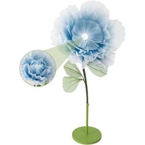 Wedding Giant Electric Artificial Flower: Auto-Open Organza Flower Decorations with Light - Large Floor Stand Blooming Flower Home Decor - Huge Banquet for Birthday Party Display (Blue, 23.62 IN)