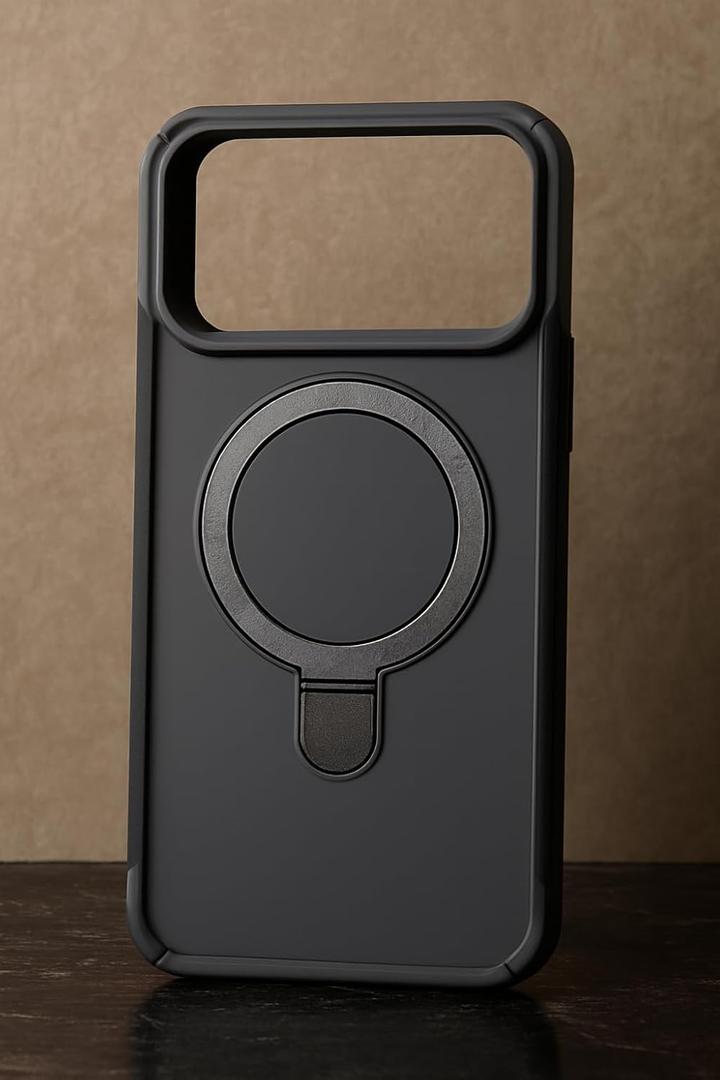 Protective Case for iPhone 17 Pro Max with Magnetic Ring, 360 Rotating Kickstand, Grey, Slim Fit Hard Body (Black)