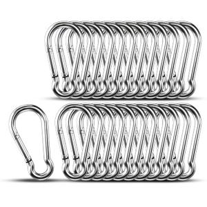 Small Carabiner Clip Hooks, 25pcs 2.75 inch Carabiners Heavy Duty, 304 Stainless Steel Spring Snap Hook Fits Camping Hiking, Metal Clips for Rope Chain Keys Rings