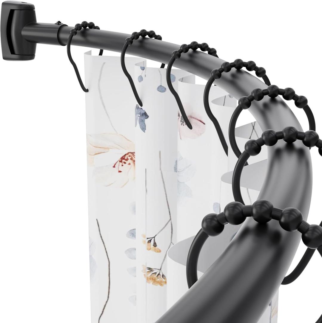 Adjustable 30-45 inches Curved Shower Curtain Rod, Premium Stainless Steel Rustproof Shower Rod for Bathroom, Need to Drill, Black