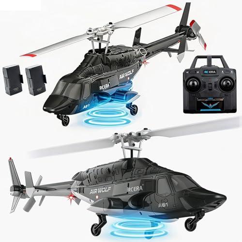 GQGQGQ A61 Airwolf Remote Controlled Helicopter Aircraft Plane 4CH RC Heli Aileronless 1/42 Scale 6-Axis Gyroscope Altitude Hovering Optical Flow Position 2Batteries for Adults Beginners/Black White
