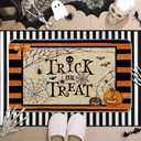 Halloween Trick or Treat Welcome Doormat, Spider Web Doormats Spooky Holiday Decor Front Door Mat Non-Slip Entrance Mat Low Profile Kitchen Floor Rug Decor for Home Patio 17 x 29 Inch