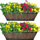 EIMQUVW 2 Pack 30" Railing Planter Window Box Deck Balcony Rail Planters Black Metal Flower Basket Horse Trough Planter with Coco Fiber Liner for Porch Fence Patio Outdoor