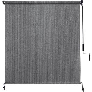 Amagenix Outdoor Roller Shade 7'(W) X 8'(H), Exterior Cordless Patio Shades Roll Up Outdoor Blinds with 90% UV Protection, Two-Section Poles with One-Piece Fabric, Grey
