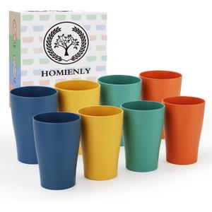 Homienly Stackable Drinking Glasses Set Wheat Straw Shatterproof Cups | Unbreakable Kitchen Cups for Kids & Adults | Reusable, Dishwasher Safe for Party, Outdoor (8 oz, Small) (8 PC Colorful)