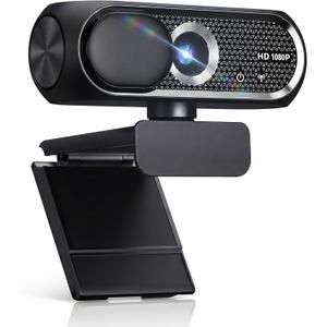 1080P HD Webcam with Microphone, Noise Cancellation, Privacy Cover, Wide-Angle Lens, Auto Light Correction, Plug & Play USB Webcam for Laptop, Desktop, PC, Mac, Zoom, Skype, Streaming (Black)