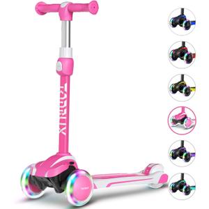 TONBUX Kids Scooter for Age 3-12, Toddler Scooter with 4 Adjustable Heights, Light Up 3-Wheels Scooter, Shock Absorption Design, Lean to Steer, Balance Training Scooter for Kids (Pink)