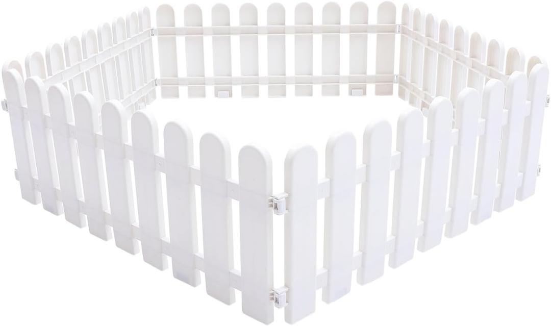 Kisangel 5Pcs White Plastic Picket Fence, Garden Border Edging 19.7x7.9