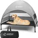 Veehoo Outdoor Dog Bed with Canopy, Cooling Elevated Pet Cot with Removable Shade, Non-Slip Feet, Raised Dog Cot for Large Dogs, Pet Tent Bed for Camping, Beach, Large, Black, CWC2411