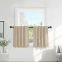 PONY DANCE Beige Valances Tiers for Kitchen - Short Room Darkening Small Curtains for Half Cafe Basement/Bathroom, 42 W x 36 Inches L, Biscotti Beige, Double Panels