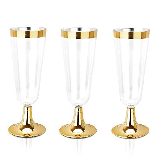bUCLA 50 Pack Gold Plastic Champagne Flutes - 5OZ Plastic Champagne Glasses With Gold Rim - Premium Quality Gold Disposable Cups-Ideal for Thanksgiving Party, Weddings