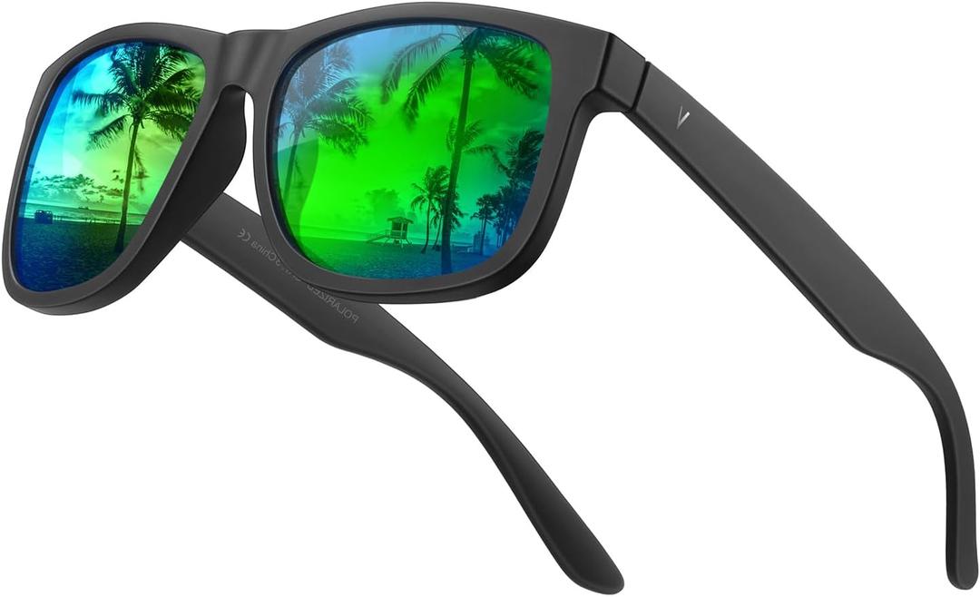 VELAZZIO Mens Sunglasses Polarized With UV400 Protection, Fits for Women Fashion Driving, Fishing, Sports, Beach, Golfing (Black Frame Green Lens)