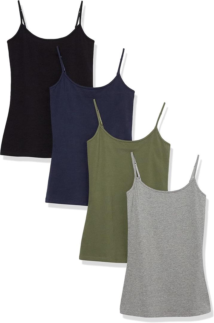 Amazon Essentials Women's Slim-Fit Camisole, Pack of 4 (Large, Black/Grey/Navy/Olive)