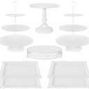Fivenl 8 Pcs Cake Stand White Metal Dessert Table Display Set, 3-Tier Cupcake Stand, Cake Display Tower and Cookie Tray Rack Serving Tray for Birthday Party, Weddings, Baby Shower (White)