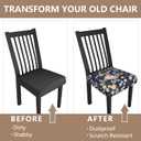 Stretch Dining Chair Seat Covers Set of 4,Dining Chair Slipcovers, Floral Printed Chair Covers,Soft Fabric Washable Upholstered Chair Seat Protector, No Rear Covers for Home Kitchen Dining Room (A-vintage Yellow Roses)