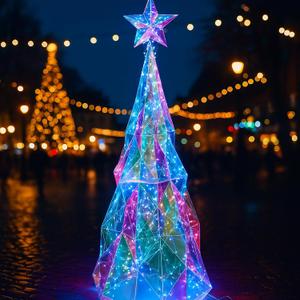 40'' Giant Prismatic Iridescent Christmas Tree DIY Multi-Color LED Folding Christmas Tree Decoration Colorful Glow Lights for Xmas Holiday Indoor Outdoor Prismatic Decoration