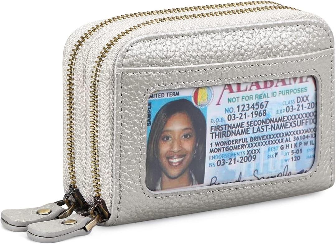GOIACII Small Genuine Leather Wallet for Women, RFID Blocking Credit Card Holder Wallet (A14 Silver White)