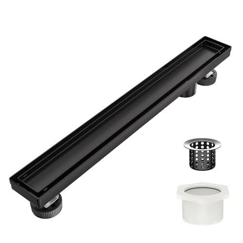 Dilvii 18 Inch Offset Linear Shower Drain Matte Black, Stainless Steel Bathroom Side Outlet Floor Drain