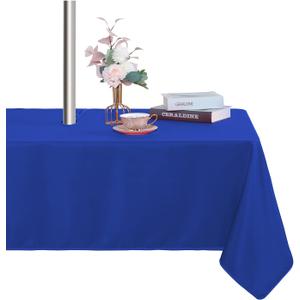 Fitable Table Cover Outdoor and Indoor Tablecloth - Washable Waterproof Wrinkle Free Table Cloth with Zipper and Umbrella Hole for Spring/Summer/Party/Picnic/BBQS/Patio Blue 60x84 inch