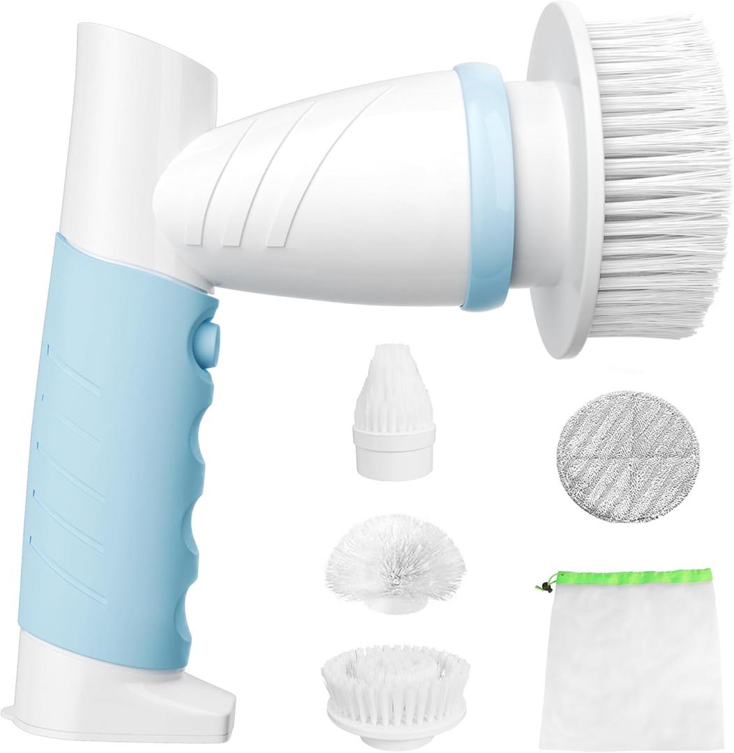 SZFIXEZ Electric Spin Scrubber, Electric Cleaning Brush Scrubber for Bathroom Electric Spin Cleaner with 4 Replaceable Shower Cleaning Brush Heads for Wall, Tile Floor, Bathtub, Toilet, Window (DST-01, Blue)