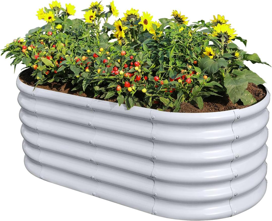 Land Guard 18 Tall 42ft Galvanized Raised Garden Bed Kit, Galvanized Planter Garden Boxes Outdoor, Oval Large Metal Raised Garden Bed for Vegetables (Modern Gray, 421.5ft)