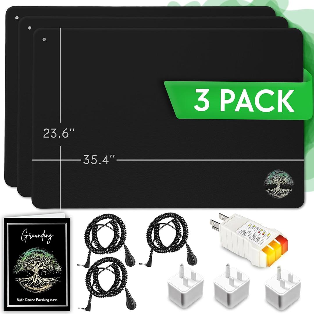 Grounding Mat for Bed  3 Pack 35.4" x 23.6" Large Grounding Mats for Sleep, Relaxation&Energy, Earthing Mats for Home, Office, Travel  Wellness Family Pack Kit with eBook
