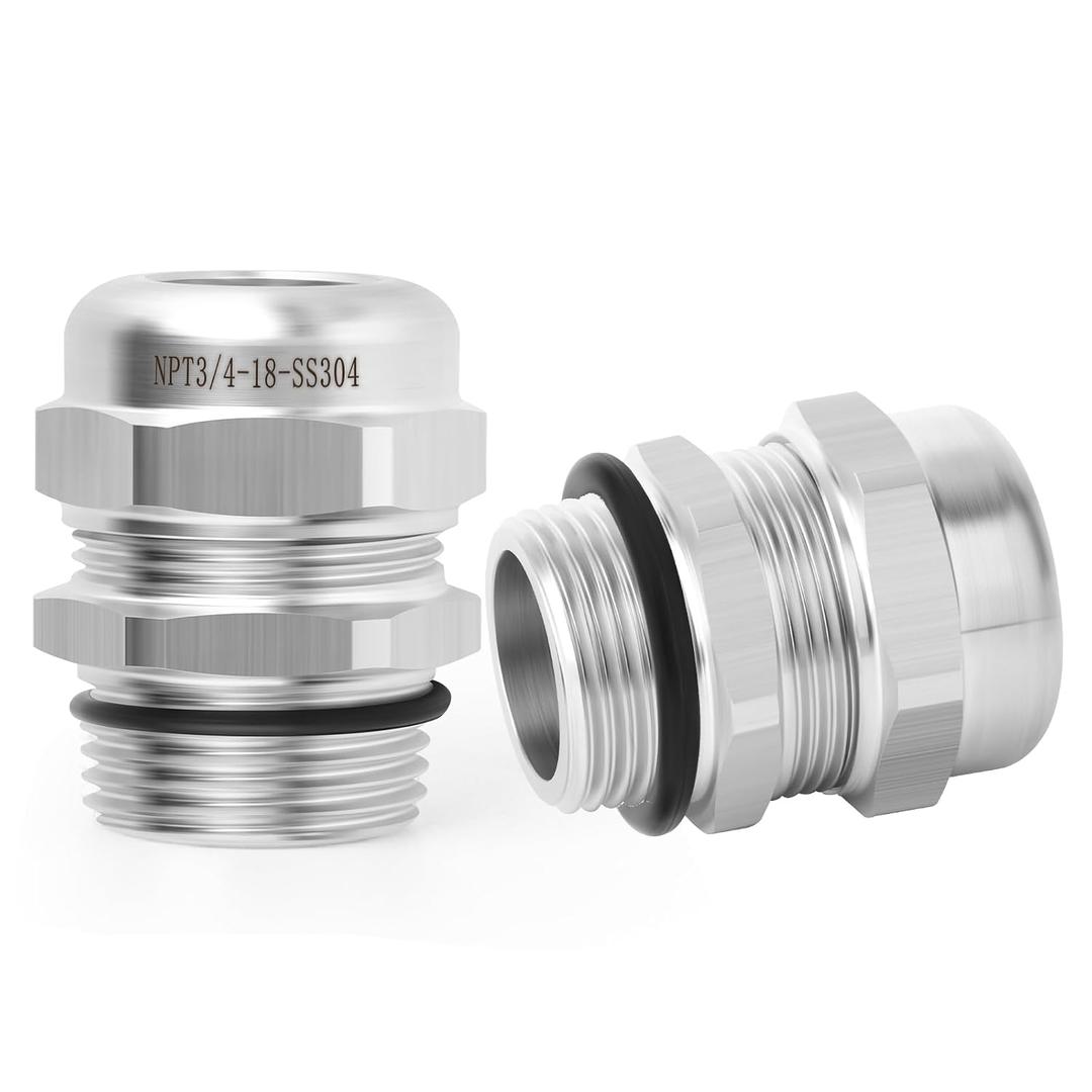 2pcs 3/4"NPT Stainless Steel Cable Gland, Metal Waterproof Cable Gland, Adjustable Cable Gland Protectors 12-18mm