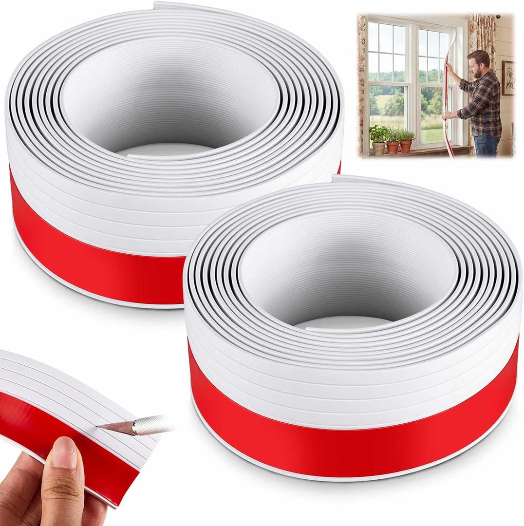 2 Pcs White Flat Vinyl Trim 1-3/4 Inches Wide and 12 Feet Long, Window Trim molding with Adhesive Backing, Suitable for Various Door and Window Bathroom Seals