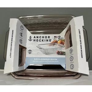 Anchor Hocking Laurel Rosewater Embossed 8.25 Square Glass Cake Baking Dish