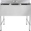 Profeeshaw NSF 3 Compartment Sink Commercial of Stainless Steel with 10'' x 14'' x 10'' Bowl Bar Utility Basin for Restaurant, Bar, Utility Room and Garage