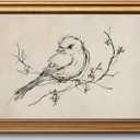 Gold Framed Wall Art Vintage Minimalist Birds Canvas Art Farmhouse Animals Picture Sketch Wall Decor Antique Prints Rustic Paintings Country Artwork for Bedroom Bathroom Living Room 12x16 Inch