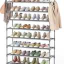 LANTEFUL 10 Tiers Shoe Rack 50 Pairs Large Capacity Tall Shoe Organizer Sturdy Shoe Storage with Two Hooks Space Saving Metal Wide Shoe Rack for Closet, Entryway, Bedroom, Grey