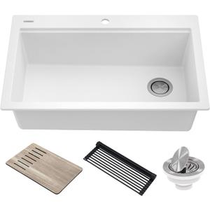 KRAUS Bellucci Workstation 33 in. Drop In Single Bowl Granite Kitchen Sink in White with Accessories, KGTW1-33WH KRAUS Bellucci Workstation 33 in. Drop In Single Bowl Granite Kitchen Sink in White with Accessories, KGTW1-33WH