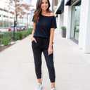 PRETTYGARDEN Jumpsuits for Women 2025 Dressy Casual Off Shoulder Romper Outfits Spring Vacation Travel Summer Lounge Clothes (Black)