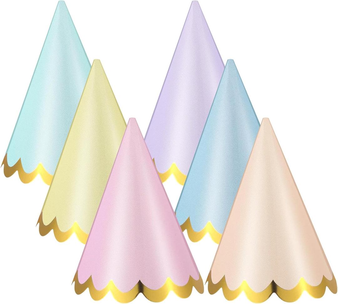 Panitay 40 Pcs Colorful Mini Small Party Hats for Stuffed Animals Paper Cone Tiny Birthday Hats Games Accessories(Scalloped Edge Style)