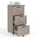 3 Drawer Tall File Cabinet with Wheels, Farmhouse Vertical Filing Cabinet Fits Letter/ A4 Size, Rolling File Cabinets Wooden Printer Stand for Home Office, Rustic Grey