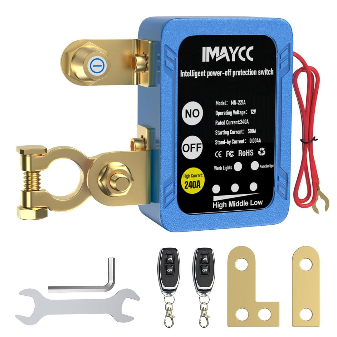 IMAYCC Kill Switch for Car, 12V Remote Battery Disconnect Switch 240A, Car Battery Kill Switch Anti Theft, Automatic Cut/Shut Off Switch for Auto, RV, ATV,Truck, Boat.