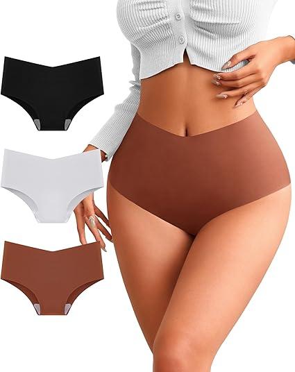 ASIMOON Seamless Bikini Underwear for Women High Waisted V Cut No Show Cheeky Stretch Ladies Panties 6 Pack L