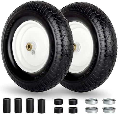 GICOOL 16" Flat-Free Solid Tire and Wheel, 4.80/4.00-8" Wheelbarrow Tire, 3" Centered Hub, 5/8" Axle Bore Hole,for Garden Wagon Cart Trolley Dolly Replacement(2 Pack)