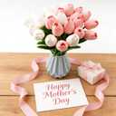 28 Pcs Artificial Tulips, 13.5 Inches PU Faux Tulip Flowers for Spring Easter Celebration Mothers Day Brunch Table DecorWhite+Pink