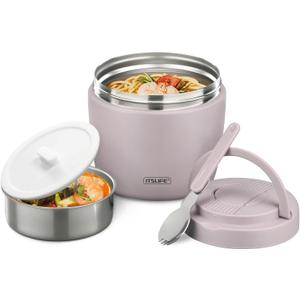 Itslife 32oz Insulated Soup Thermo, Vacuum Stainless Steel Food Jar for Hot & Cold Food, Leakproof Wide Mouth Lunch Container with Spoon, Light Purple