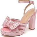 LISHAN Women's Platform Block Chunky High Heels Ankle Buckle Round Toe Heeled Sandals, Size 8