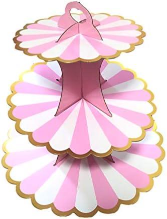 BRTOPMY 3 Tier Cupcake Stand with Candyland Lollipop Cupcake Stand Tower Stand for Weddings Baby Showers Birthday Parties Thanksgiving Cupcake Party Decorations Pink