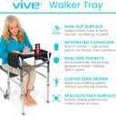 Vive Walker Tray for Folding Walker - (w/Cup Holder) - Adult Mobility Accessories - Fits Standard Walkers - Medical Table for Seniors Non Slip Mat for Food - Removable & Easy Assembly (Black)