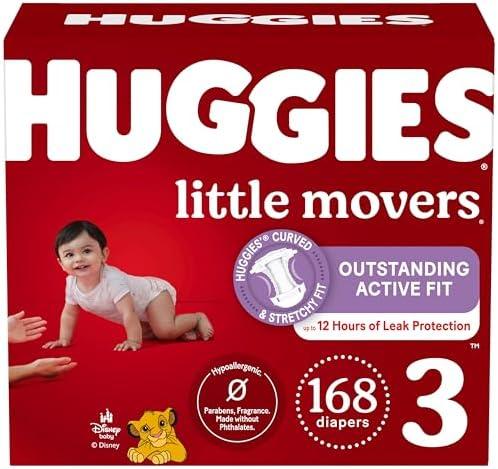 Huggies Size 3 Diapers, Little Movers Baby Diapers, Size 3 (16-28 lbs), 168 Count (6 Packs of 28)