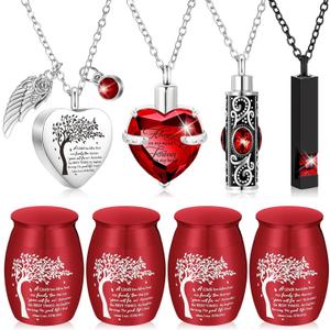 Shimeyao Set of 8 Small Urns for Human Ashes Cremation Urns Keepsake Ash Holders Family Tree Memorial Heart Locket Waterproof for Adults Women Men Loved Ones(Dark Red)